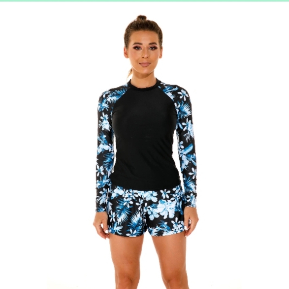 Lopie Women's Long Sleeves Rash Guard Athletic Swim Aztec Tankini Sets Swimsuit